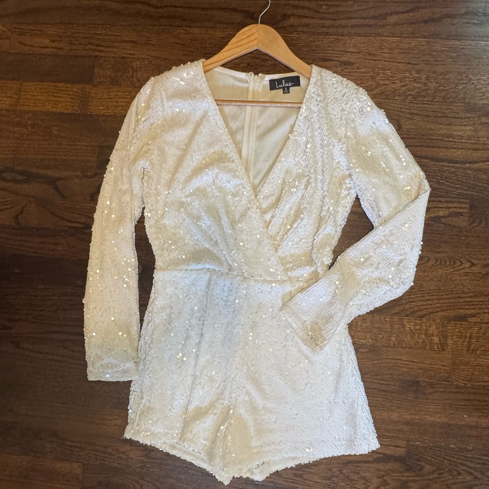 Lulus White Sequin Long Sleeve Romper